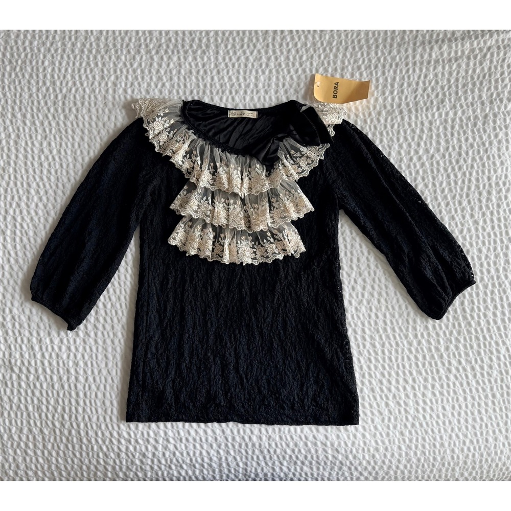 W&P Black Victorian Lace Ruffle Blouse Whimsigoth Romantic Goth S NWT